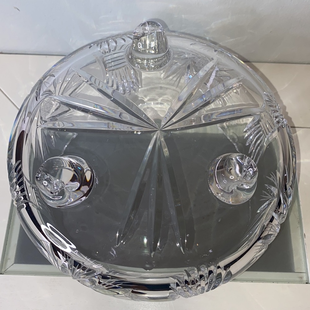 Vintage Bohemian Crystal Whirling Star Footed Candy Bowl Pinwheel Serving Dish - Picture 10 of 16